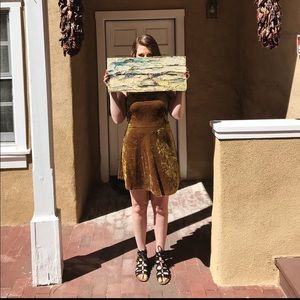 Greenish Gold Velvet cocktail dress
